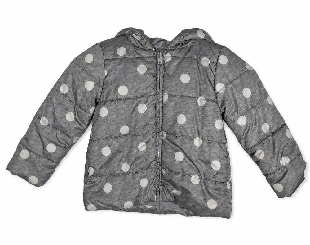Gymboree Girls Size 4 Gray White Polka Dot Hooded Puffer Jacket